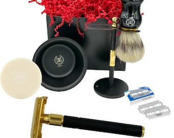 Kit da barba Deluxe con rasoio di sicurezza: set per la cura della barba bagnata in acciaio inossidabile
