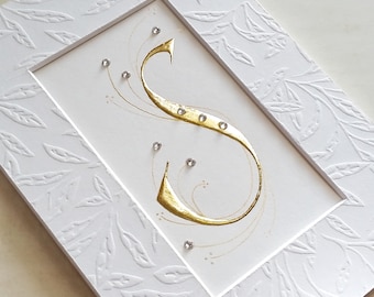 Custom Gilded Initial, 23k gold, Hand lettered, Swaroski crystals, Thank you, Birthday, Wedding, and Anniversary Gifts or Bridesmaid favors.
