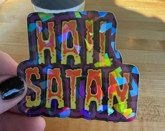 Pegatina holográfica "Salve Satanás"