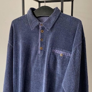 Polo vintage em tecido atoalhado: veludo roxo, tamanho grande GG