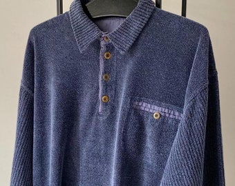 Vintage Terry Cloth Polo Sweatshirt: Purple Velour, Oversized XL