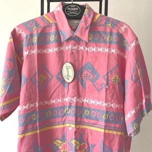 Vintage Southwestern Viscose Shirt: Abstract Print Short Sleeve Oversize Medium