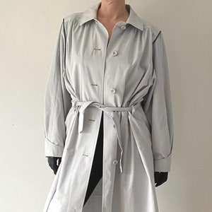 Vintage Belted Trench Coat Pale Gray Trench Coat Women 90s Spring A-Line Puff Sleeve Coat Size Medium Vintage Clothing Women