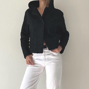 Vintage Black Persian Lamb fur Short Jacket Women Karakul Fur Coat Jacket Cropped Curly Lamb Fur Size Small / Medium  Vintage clothing Women
