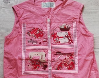 Vintage Embroidered Cotton Tank Top: Boho Needlewoman Blouse, Size Small