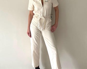 Combinaison de travail vintage blanc laiteux / Combinaison intégrale à manches courtes / Taille S