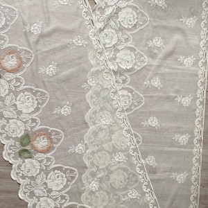 Vintage Milky White Pale Floral Lace Cafe Curtain Valance Scalloped Edge Rustic Country Home Decor Panel Lace Curtain W 120 inch x H 23 inch