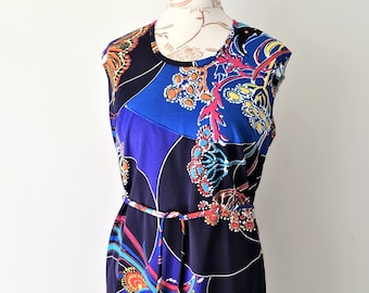 Vintage 60s Psychedelic Floral Shift Dress - Mod Sleeveless Midi, Medium