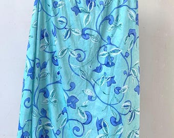 90s Floral A-Line Midi Skirt: Vintage Y2K High Waisted Polyester