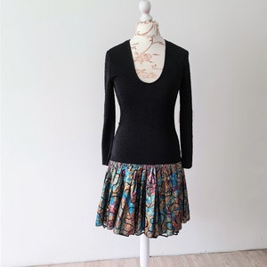 Vintage 80s Dress Women Cocktail Party Dress Black Shiny Ruffle Party Dress Midi dress Size Medium Made in W-Germany Vintage clothing Women