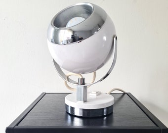 Vintage Eyeball Lamp 60s Desk Table Lamp Mid Century Space Age White Silver Tone Chrome Metal Desk Lamp