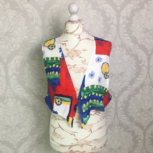 Vintage 80s Colorful Cropped Owersize Vest Size Small / Large Boxy Floral Print Abstract Print Rainbow Boho Vest Vintage clothing Women
