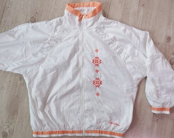 Vintage 90s Lotto Track Jacket Sportswear White Embroidered Light Weight Sport Track Jacket Size Medium Vintage clothing