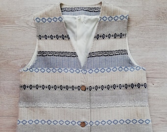 Vintage Needles Wool Vest: Embroidered Buttonless Waistcoat, Size
