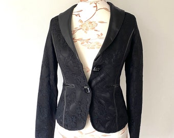 Black Lace Jacket Blazer for Women Silk Collar Slim Fit Elegant Jacket Size XS / S Made in Italy Vintage clothing women