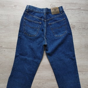 Vintage Relaxed Tapered Leg Jeans High Waisted Rise Denim Dark Blue Washed Jeans W30 L30