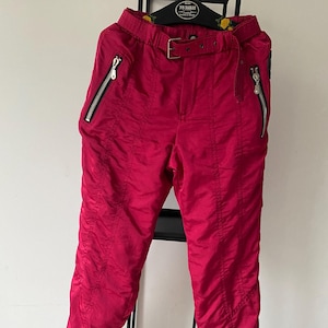 Vintage Burgundy Ski Pants: Women&#39;s Belted Snow Trousers, Made in Austria (S/M)