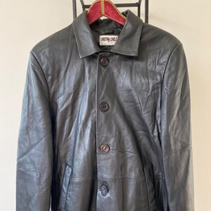 Vintage Black Leather Coat Men Size XL 90&#39;s Black Classic Leather Blazer Genuine Leather Coat Vintage Mens clothing
