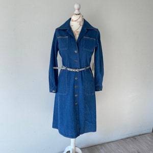 Vintage 70s Denim Shirt Dress: Slim Fit Button-Up Coat, Made in Sweden, Size Medium