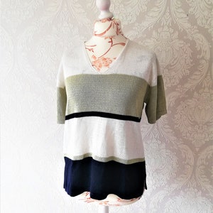 Vintage 90s Striped Knit Top: Relaxed Fit Short Sleeve Sweater