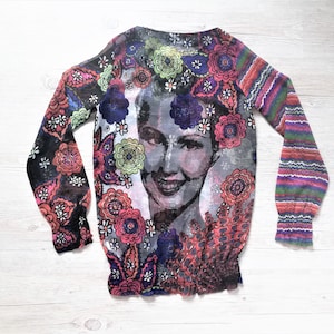 Vintage Desigual Sheer Blouse: Floral Face Print Top, Size XS/S