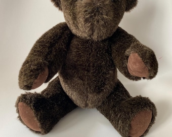 Vintage Dark Brown Teddy Bear Plush Toy | Jointed Limbs, Plastic Eyes, Collector Bear