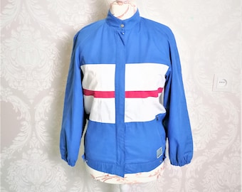 Vintage 70s Color Block Windbreaker: Cotton Track Jacket, Size S/M