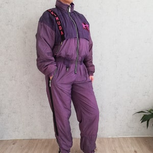 Vintage Womens Ski Jumpsuit 80s One Piece Skiing Suite Padded Purple Snowsuit Warm Snow Winter overall Size Large Vintage Clothing Vintage
