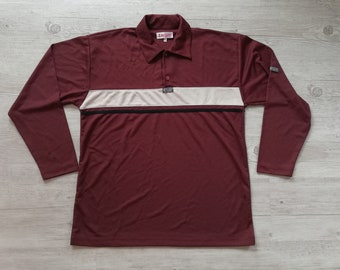 Vintage bordeauxrood poloshirt met lange mouwen uit de jaren 90, maat medium