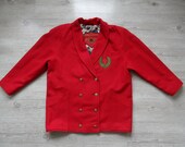 Vintage wool coat Red Midi coat Womans Retro Slouch Jacket Double Breasted metal button Size M Oversize Medium Made in Finland