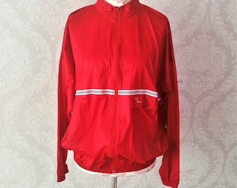 Veste de survêtement rouge vintage Owersize coupe-vent, bande rouge blanche, veste de sport old school, grande taille, fabriquée aux Pays-Bas, vêtements vintage