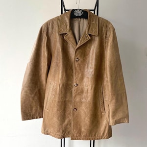 Blazer en cuir vintage shabby chic pour homme marron noisette veste en cuir véritable homme taille grand blazer occidental en cuir grunge manteau de sport