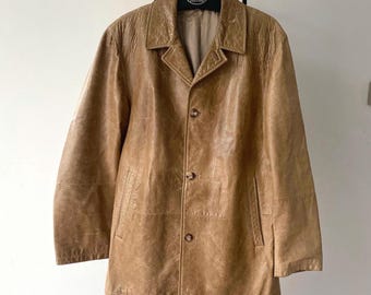 Vintage Nut Brown Leather Blazer: Men's Shabby Chic Sport Coat (Size Large)