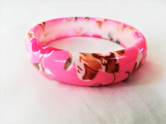 Vintage 90s Floral Print Plastic Bracelet / Vintag