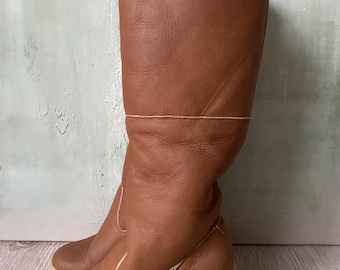 Vintage Handmade Tall Sheepskin-Lined Leather Soled Boots Vintage Blondo Shearling Wool Lined Black Leather Tall Boots  main image 2