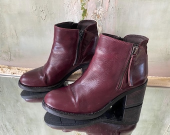 Vintage Burgundy Leather Western Ankle Boots: UK 5 / EU 38 / US 7