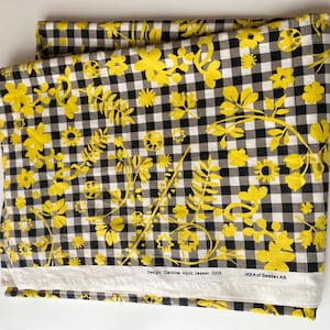 Vintage IKEA Tablecloth: Black White Gingham, Yellow Flowers