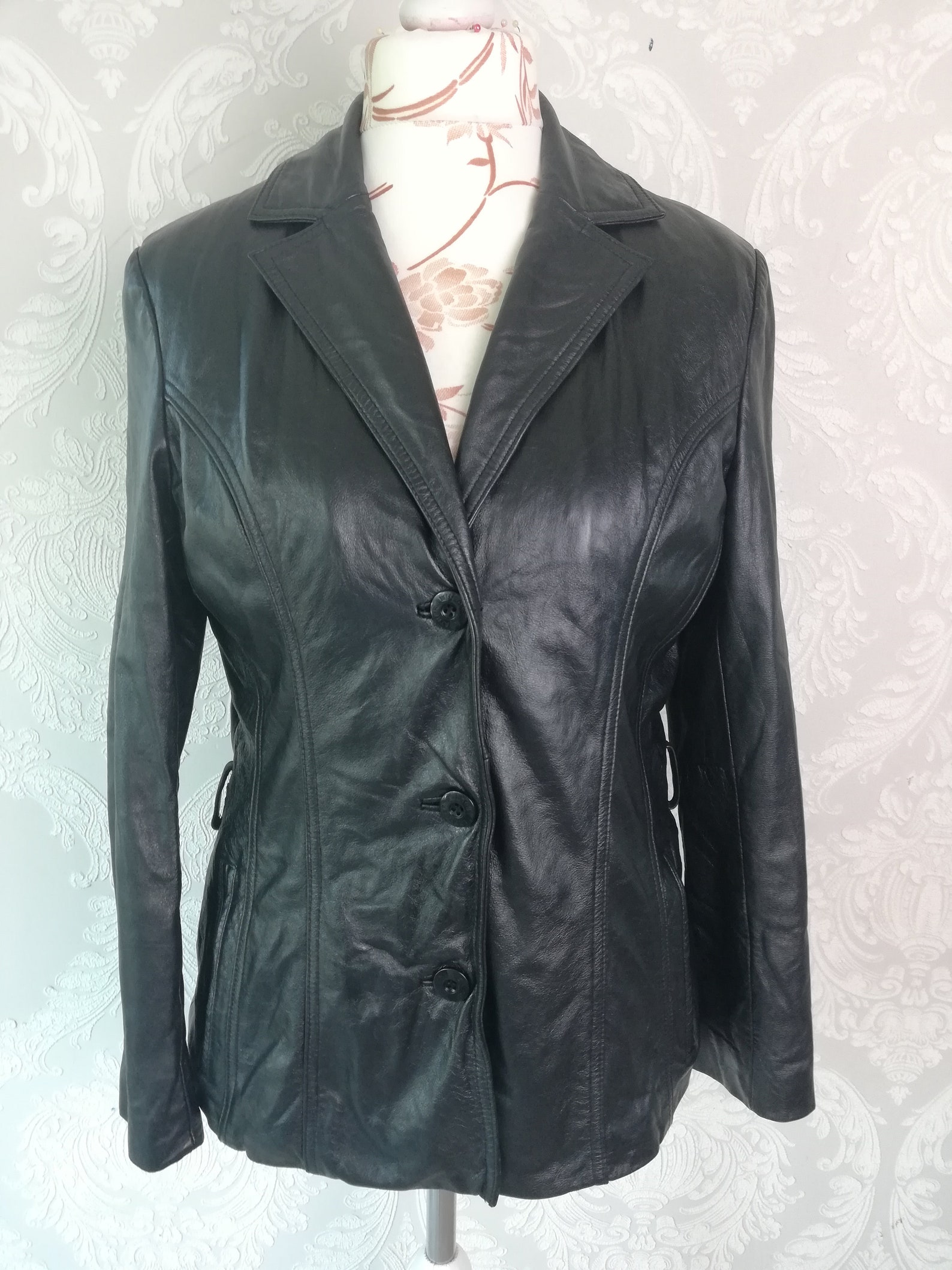 Vintage Black Leather Blazer Women / Black Buttoned Leather - Etsy
