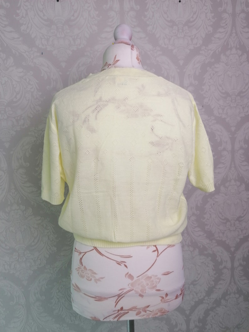 Womens Vintage Pal Yellow Light Knitted Crop Top Short Sleeve Blouse Size Small Medium Made in UK