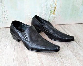 Vintage Slip On Loafers Men Textured Black Leather Tuxedo Loafers Dress Shoes Loafer Oxfords Size EU 44 / US 11 / UK 10.5 Vintage Shoes Men