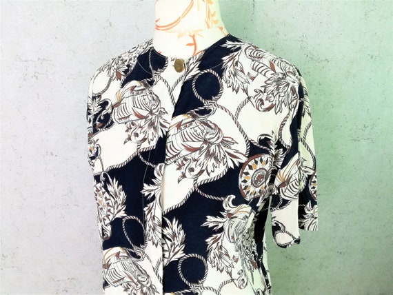 トップス vintage moon pattern satin shirt blouse Autumn Fashion Satin Silk Shirt ButtonDown Blouse Vintage