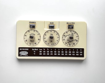 Convertidor de medidas de cocina MetriCook vintage, calculadora de peso y volumen para cocinas modernas de mediados de siglo