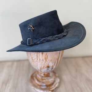 Vintage Suede Leather Bush Hat: Australian Ranch Style, Size Small