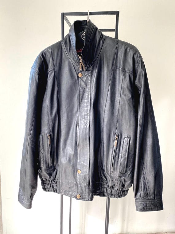ジャケット・アウター 90s vintage ramb Leather blouson BLK M Vintage 90s Black Leather Bomber Jacket: Men's Size Large - Etsy