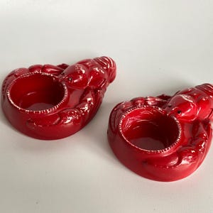 ヴィンテージ 70 年代 ティーライトホルダー ペア レッド スカンジナビア 磁器 ロブスター コテージ キャンドルホルダー 2 個セット