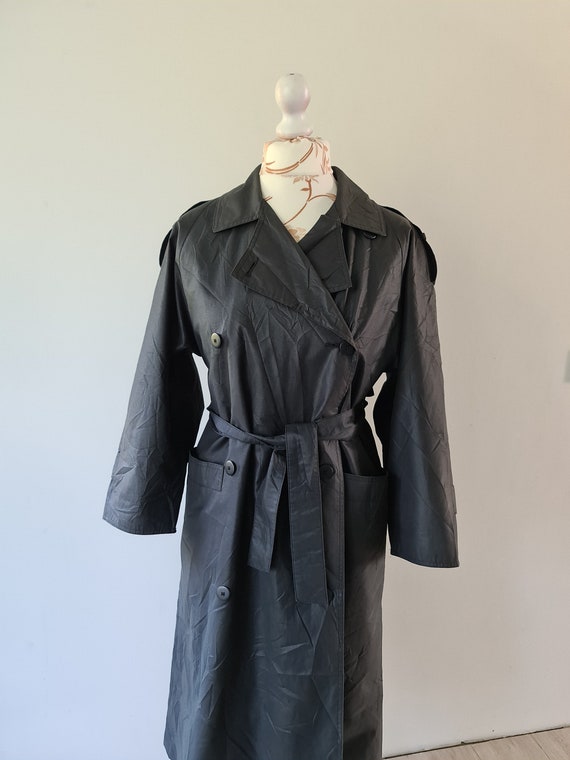 Vintage Black Trench Coat Womens Long RainCoat Duster… - Gem