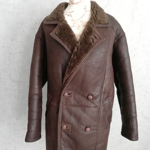 Vintage manteau en cuir de mouton retourné véritable hommes en cuir chaud hiver manteau croisé taille petite moyenne vêtements vintage hommes