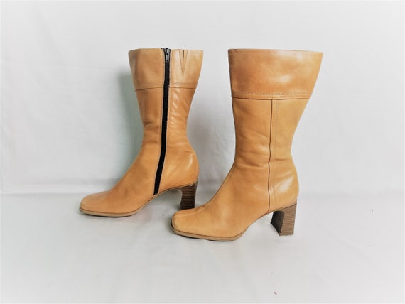 Vintage Chunky Ankle Boots / Beige Leather Ankle b