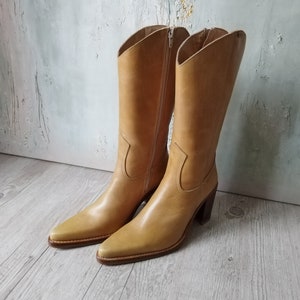Destroy Boots Cowboy Boots Camel Brown Leather Pointed Toe Heeled Tall Boots Made in Spain Size US 10.5 / UK 8.5 / EU 41 Women Clothing