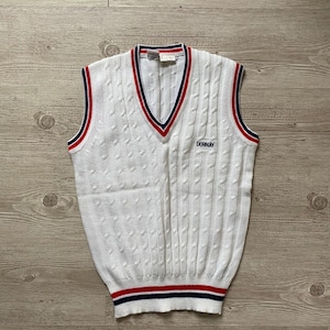 Vintage Cable Knit Sweater Vest: White Preppy Style, Size Small